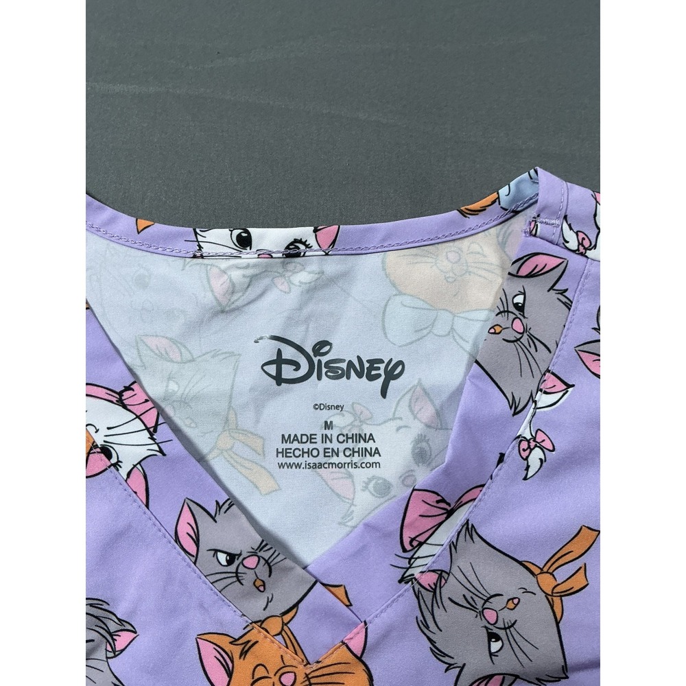 Disney Aristocats Womens Scrub Top Lavender Marie Cat V-Neck Size M New - Picture 7 of 12